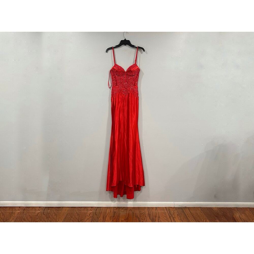 Unbranded Red Beaded Bodice Satin Dress Sz 0 NWOT